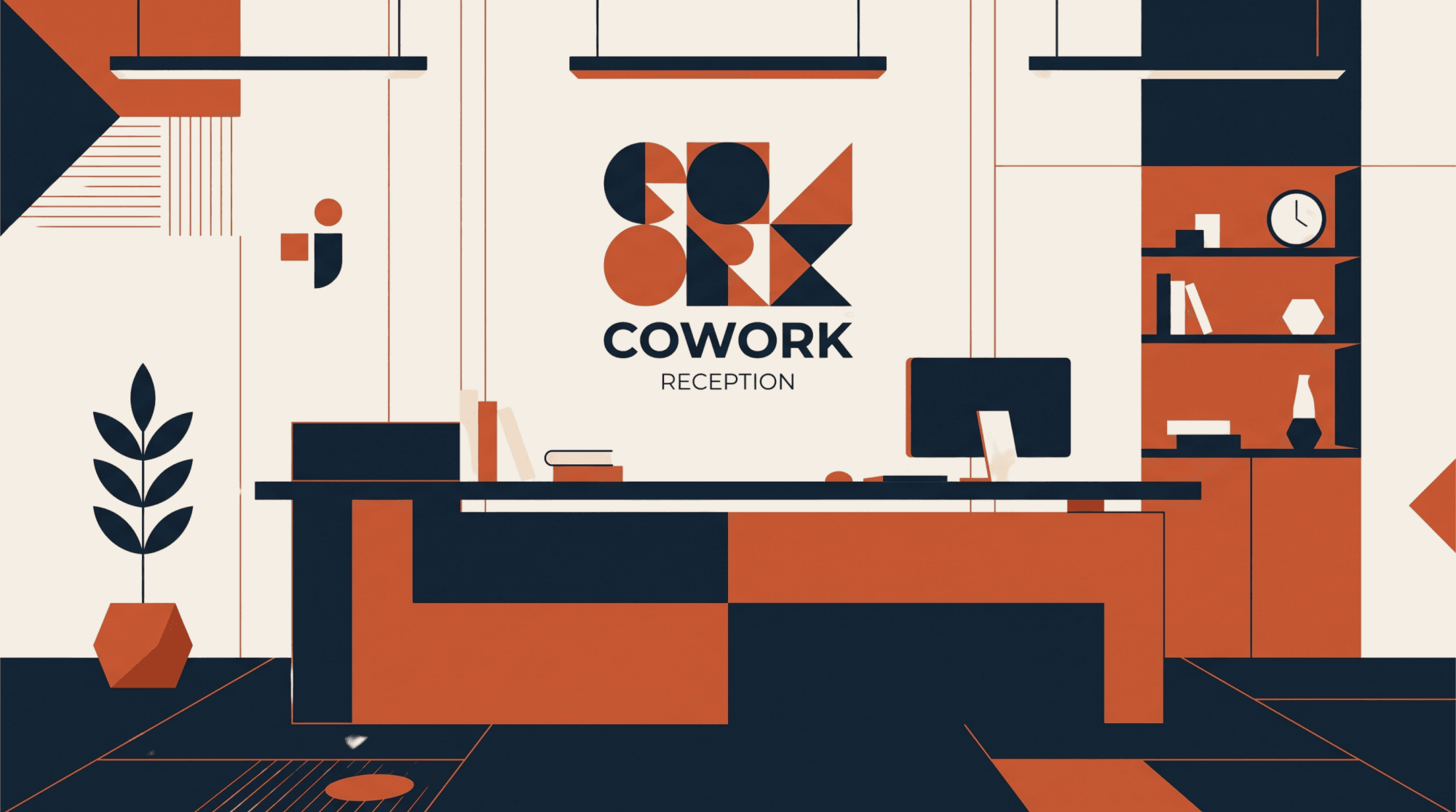 Illustration of a calm co-working reception desk
